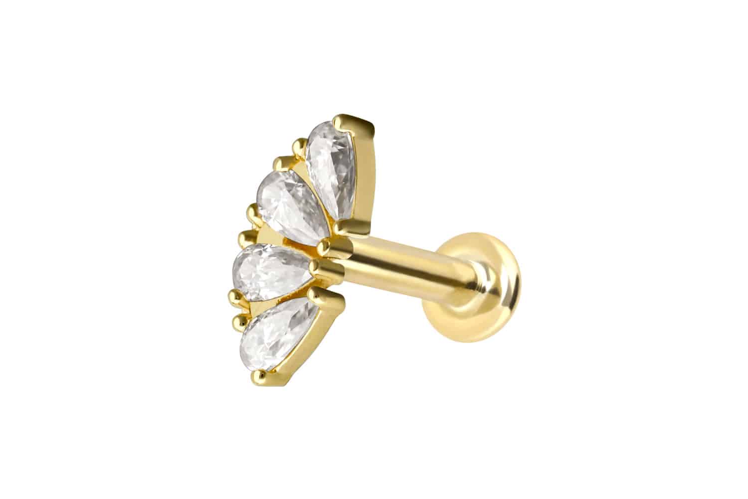 14 Karat Gold Labret Piercing mit Push Fit MOISSANIT-BOGEN